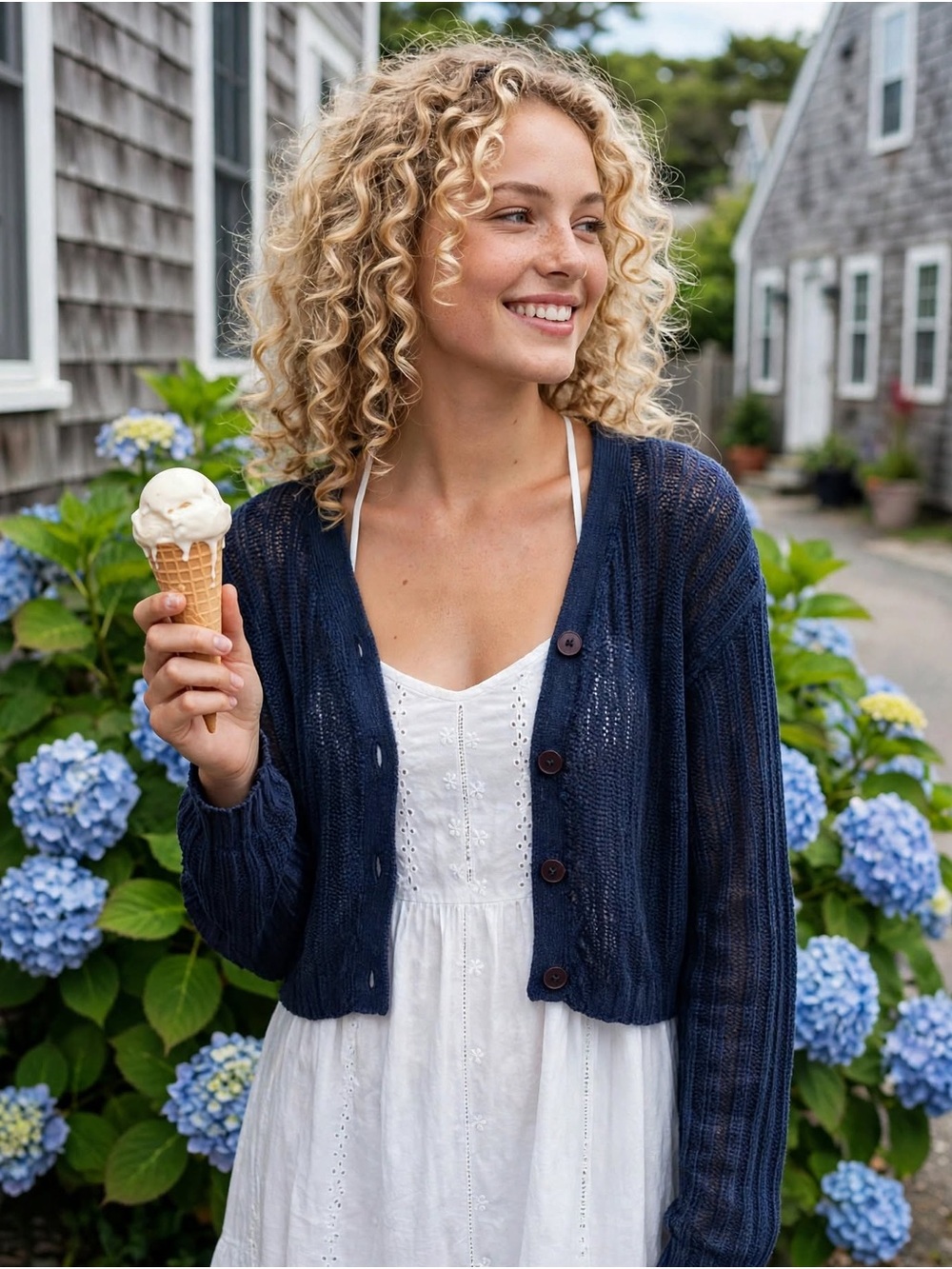 The Limited America - Navy Knit Women’s Cardigan Sweater (100% Linnen)